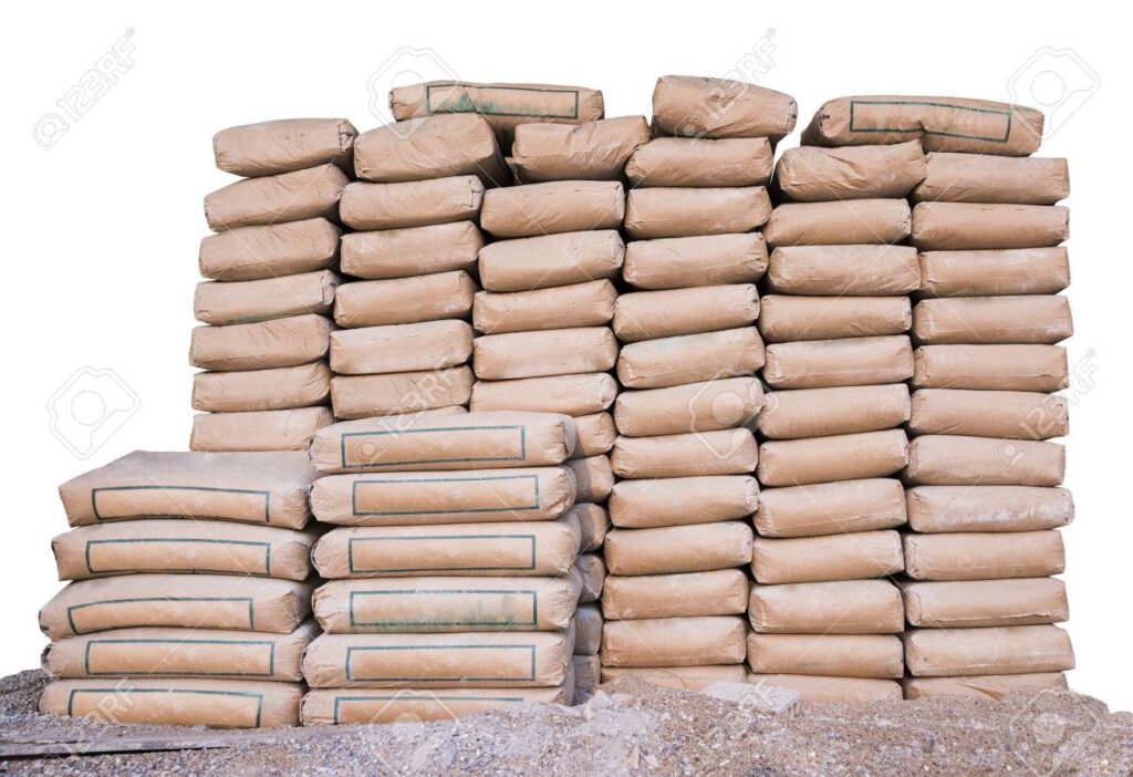 Pile of stacked cement bags