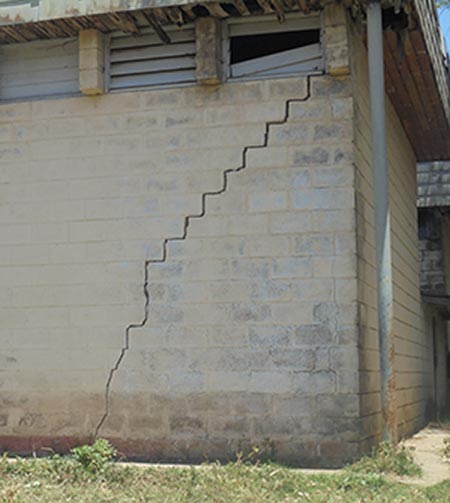 Ware house wall in Ethiopia cracked due to foundation problem